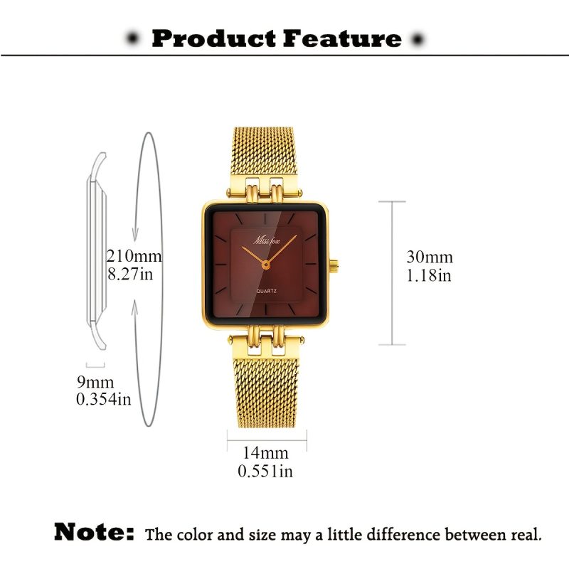 Orologio al Quarzo Vintage con Quadrato e Quadrante Borgogna