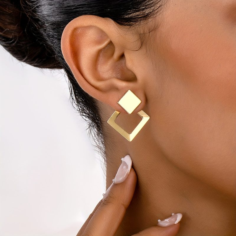 Orecchini in metallo a doppio strato, eleganti e raffinati,