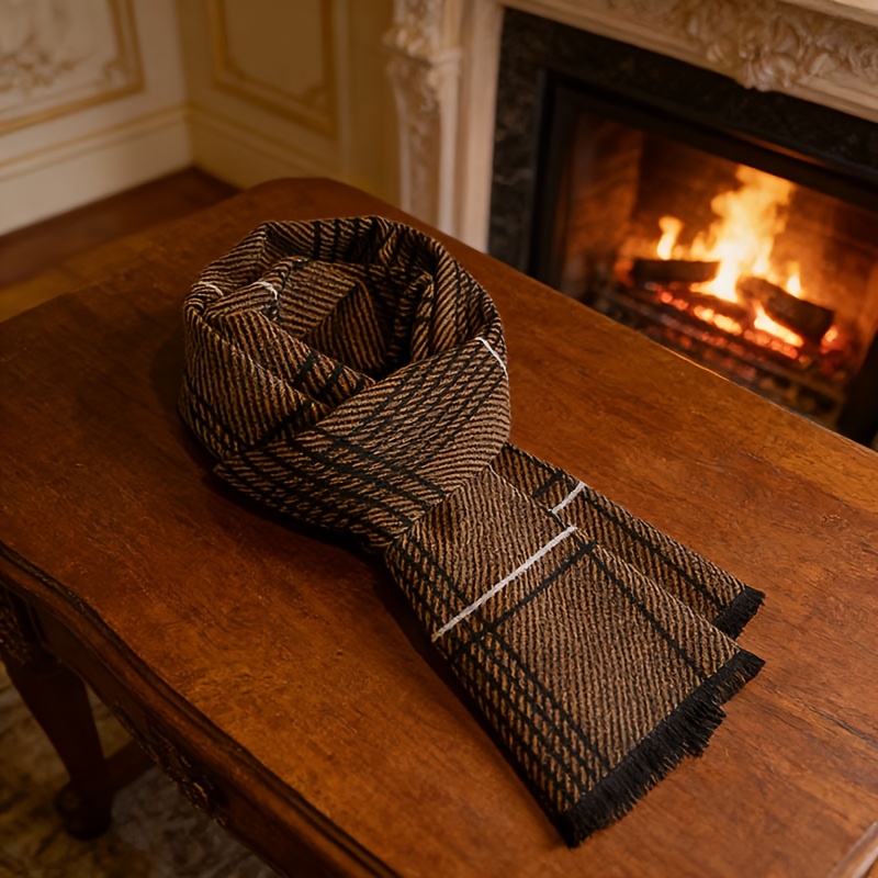 Sciarpa da uomo in velluto caldo invernale, spessa e calda, alla moda, casual, a righe, antifreddo, regalo di Natale