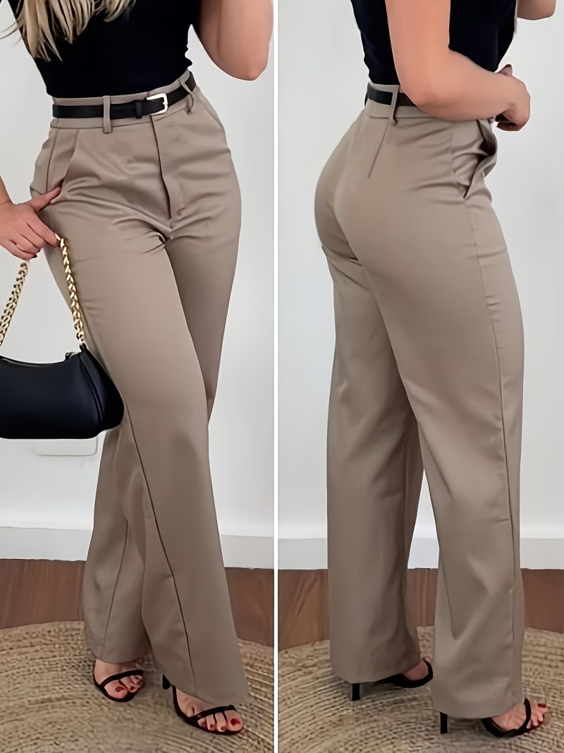 Pantaloni Eleganti Donna a Gamba Dritta con Taglio Obliquo - Senza Cintura,