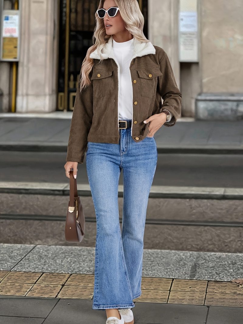 Giacca Corta Casual alla Moda in Velluto a Coste Calda