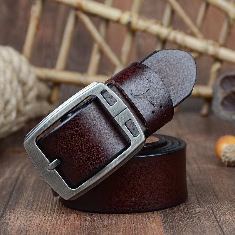 Cintura da Uomo, Realizzata in Pelle Bovina a Doppio Strato, Stile Vintage Casual con Fibbia a Spilla, Modello XF001