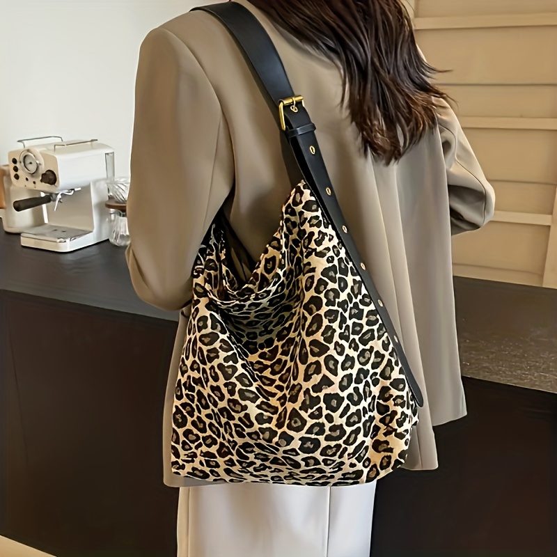 Borsa tote da donna alla moda con stampa leopardata e grande capacità