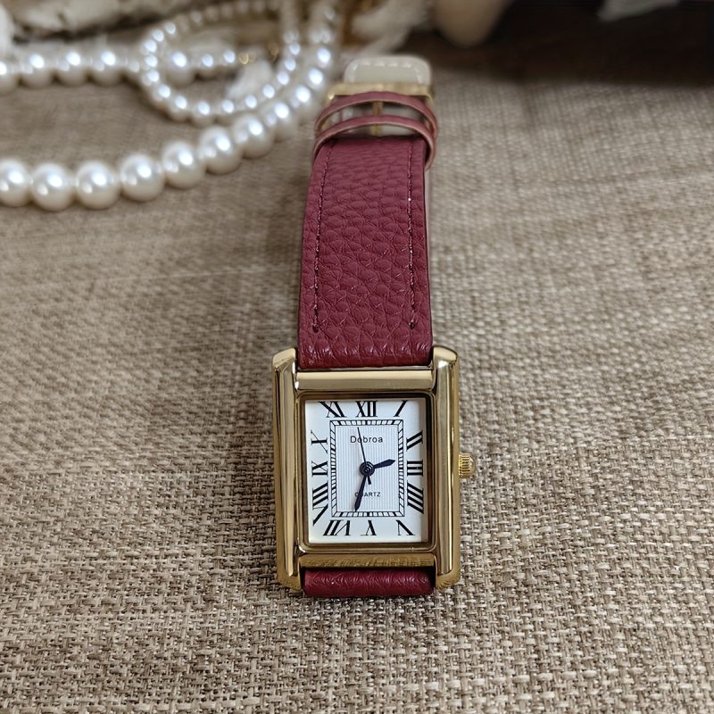 Orologio da donna minimalista e squadrato con cinturino in ecopelle,