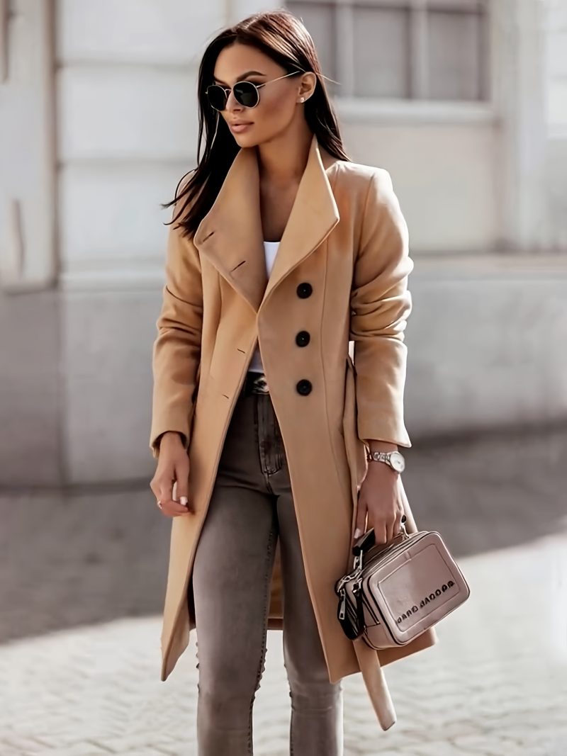Cappotto Elegante da Donna | Tinta Unita, Lungo, Vestibilità Ampia con Cintura, Stagione Autunno/Inverno
