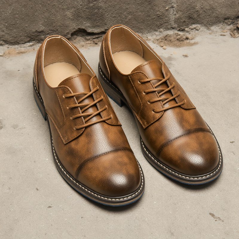 Scarpe Derby Vintage da Uomo - Scarpe Oxford marroni con lacci e suola in gomma,