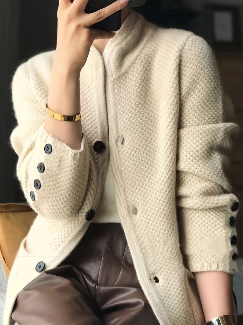 Cardigan vintage tinta unita, casual ed elegante, versatile