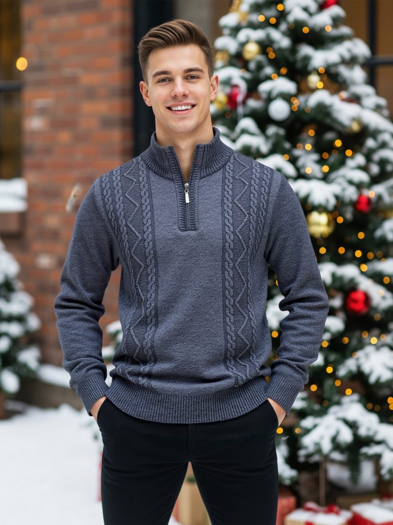 Maglione Invernale Caldo da Uomo | Design Tribal a Righe, Collo Alto,