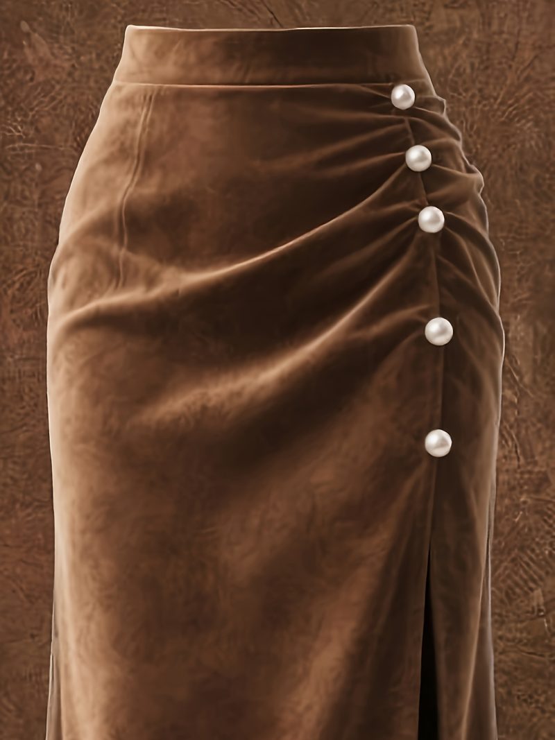 Gonna da donna con spacco e perline, design irregolare in stile