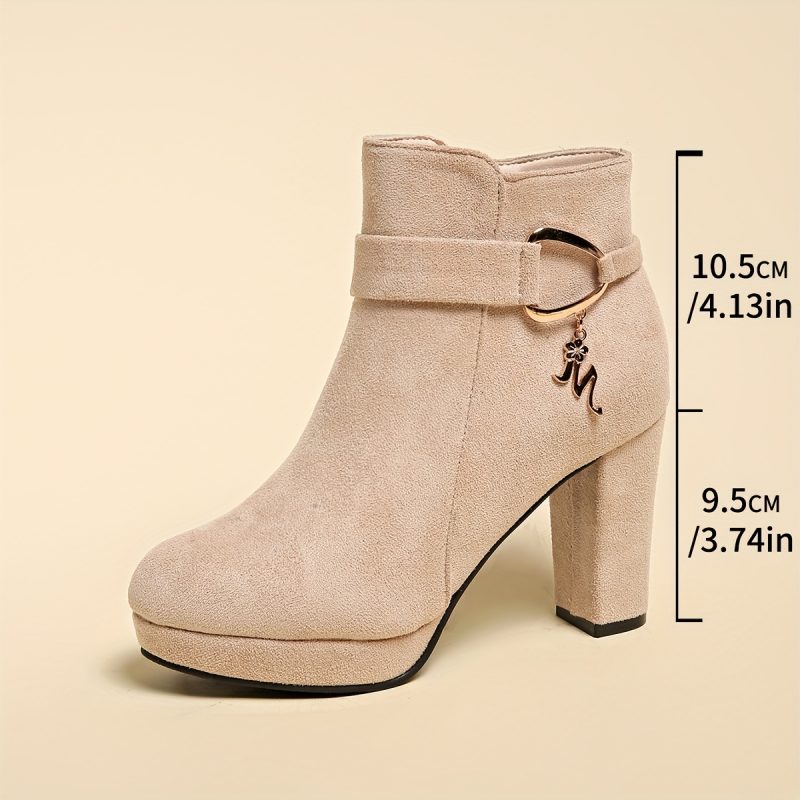 Stivaletti alla caviglia con tacco largo e fibbia di alta qualità, scarpe da donna