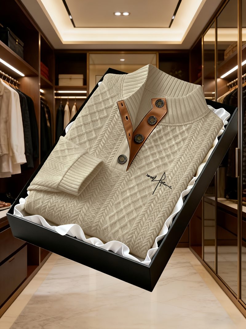 Maglione Henley da uomo in maglia jacquard con colletto alla coreana