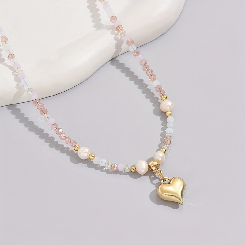 Collana Elegante con perle per le donne con cristallo artificiale e pendente a forma di cuore