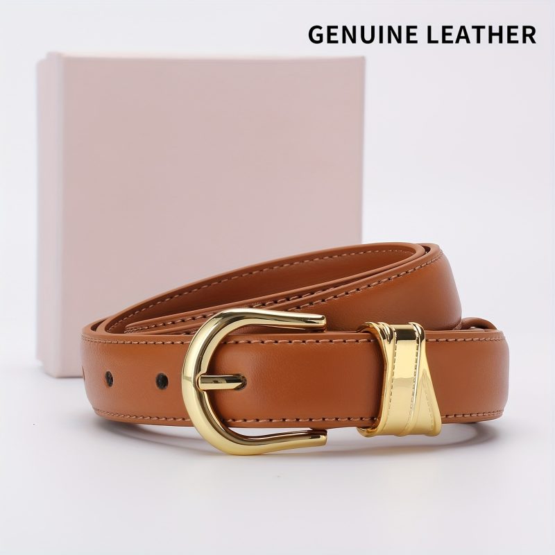 Cintura da donna in vera pelle con texture morbida e elegante fibbia dorata, adatta per jeans,
