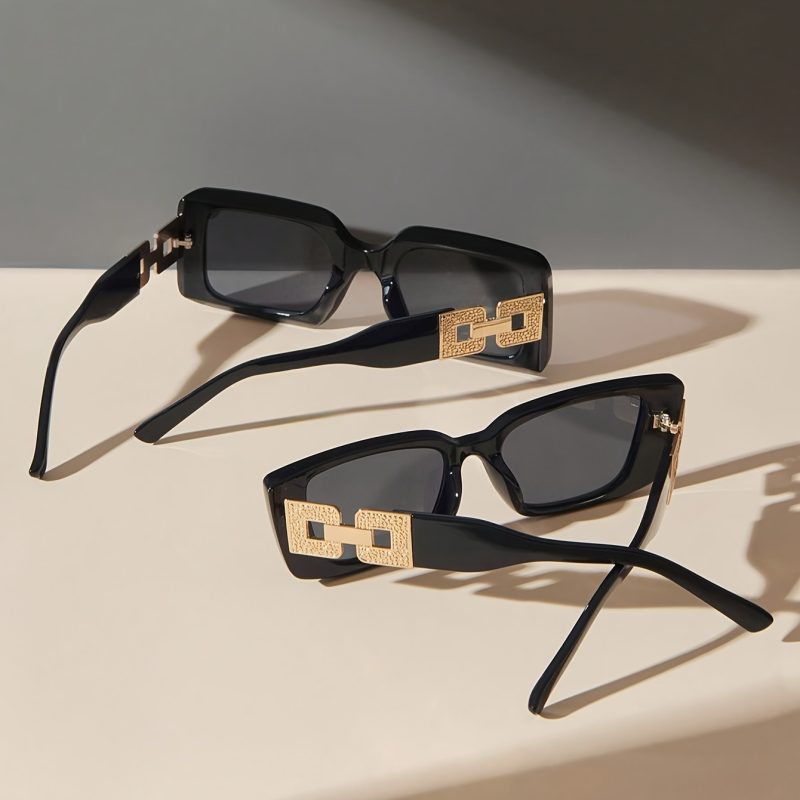 Occhiali da sole da donna quadrati UV400, eleganti e protettivi, con design a catena metallica per le mollette, trendy e unici, adatti per attività all'aperto, viaggi, guida, abbinamento con l'outfit e uso quotidiano