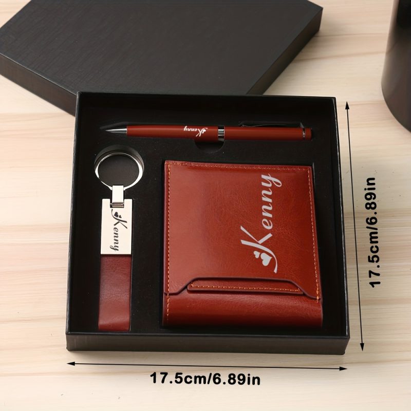 Set Regalo Personalizzato con Porta Biglietti da Visita, Penna per Firme, Portachiavi e Portafoglio, Perfetto per Natale, Compleanni, San e Come Regalo per Padri e Amici