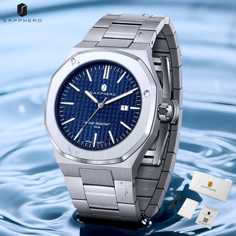 Orologio da Uomo SAPPHERO al Quarzo, Cinturino in Acciaio Inossidabile, Impermeabile, Resistente