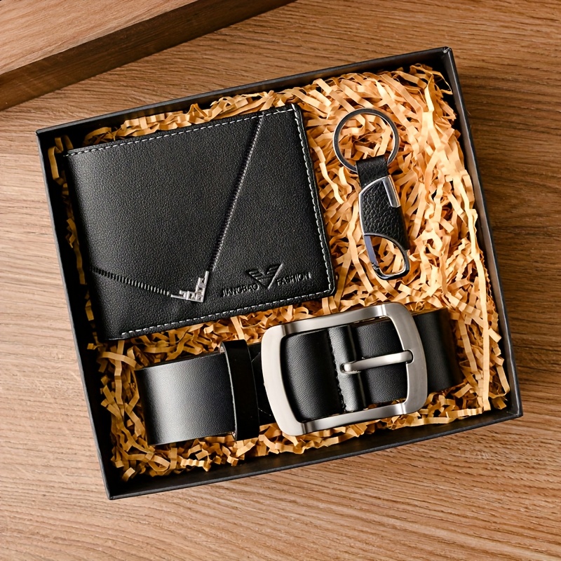 Set di Cinture per Uomini, 3 pz., Combo Regalo con Portafoglio Business + Cintura + Portachiavi, Ideale per Festività e Abito da Ufficio, Presento Perfetto per Famiglia, Personi Carati, Amici