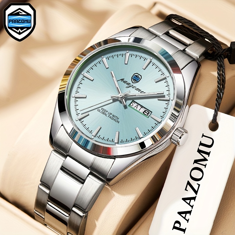 Orologio da Uomo PAAZOMU in Acciaio Inossidabile, Quarzo Sportivo Casual con Calendario