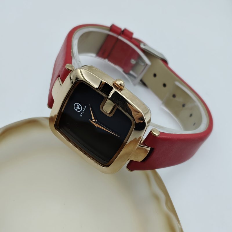 Orologio da Donna Vintage Quadrato - Quadrante a Scacchi Rosso Angola e Oro