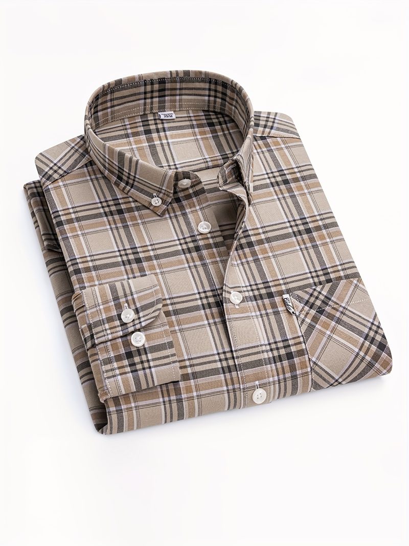 Camicia a Maniche Lunghe a Quadri Classica Uomo, Tessuto Resistente e Comodo