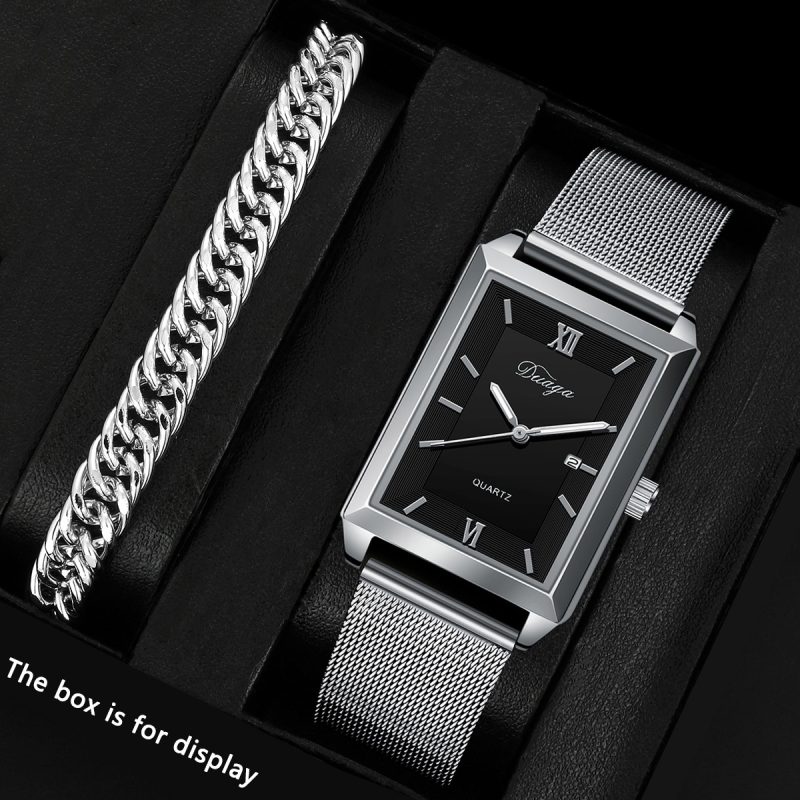CF 2 Pezzi Set Orologio Quadrato Vintage e Braccialetto Minimalista Uomo,