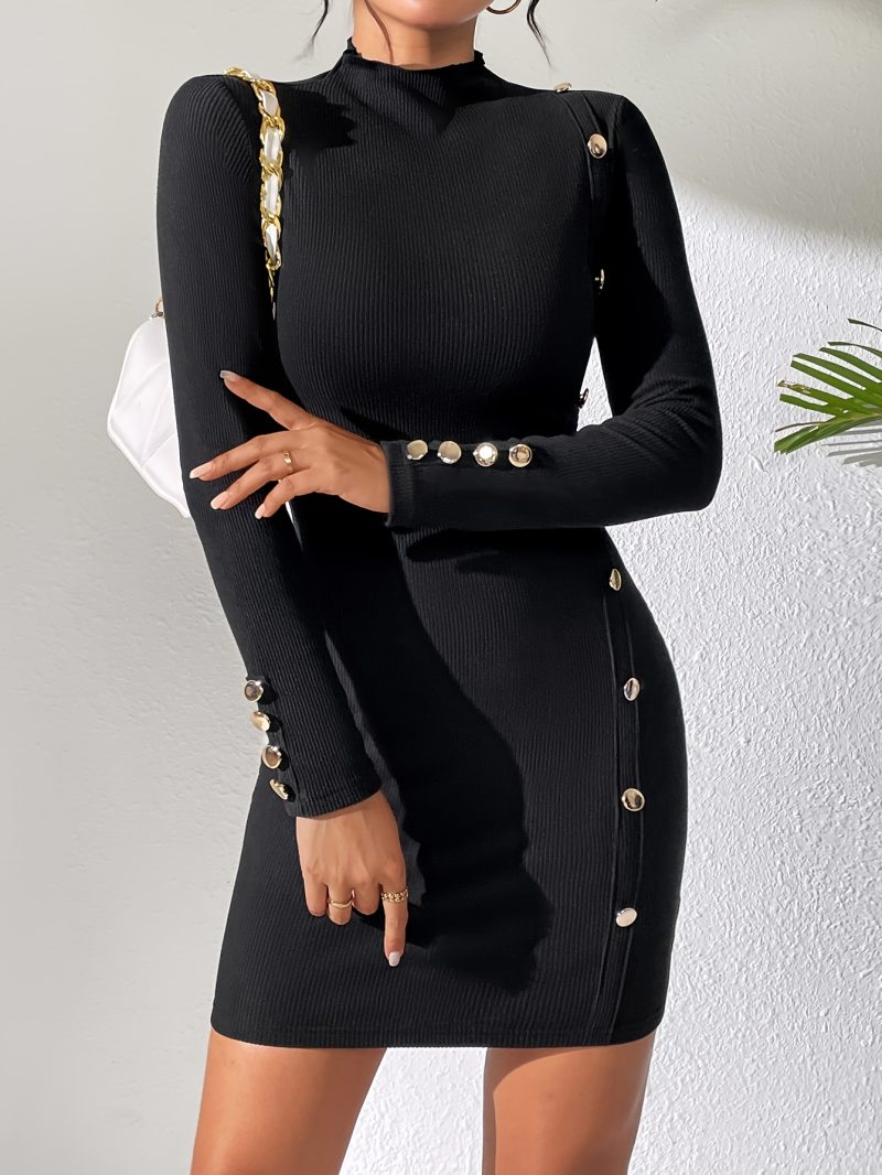 Abito aderente con maniche lunghe con bottoni decorativi, elegante