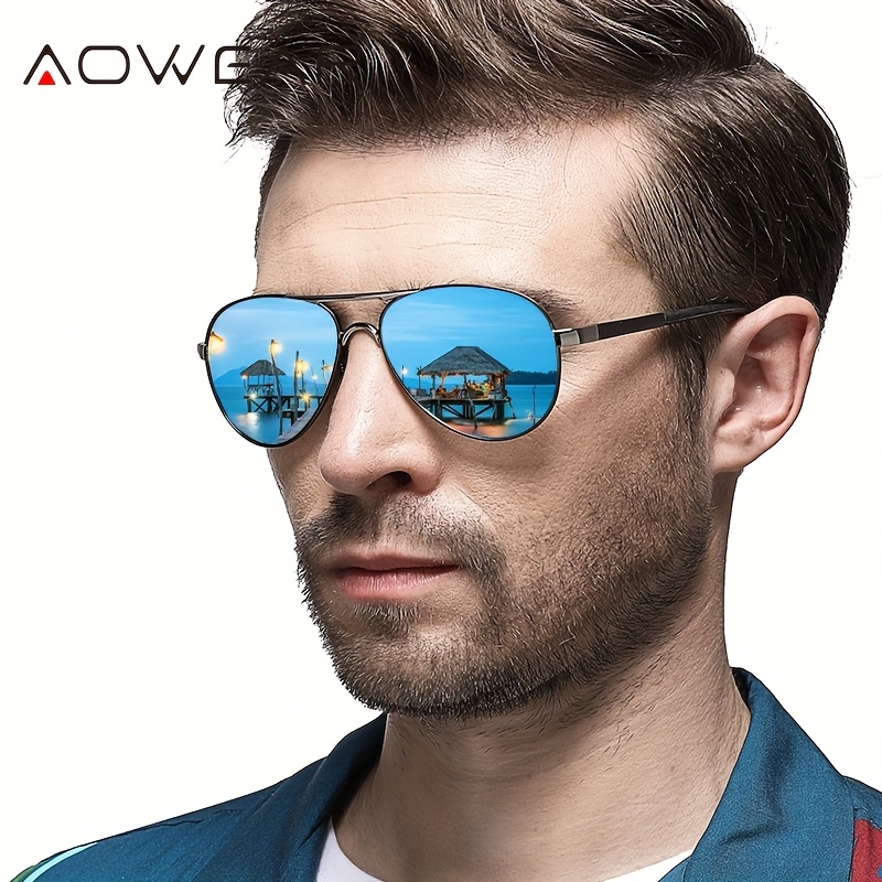 Occhiali da Sole da Pilota UV400 da Uomo con Lenti a Specchio Polarizzate