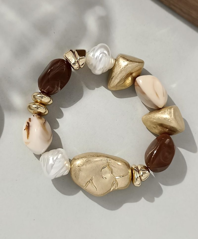 Bracciale da donna oversize vintage multicolore con perline texturizzate,