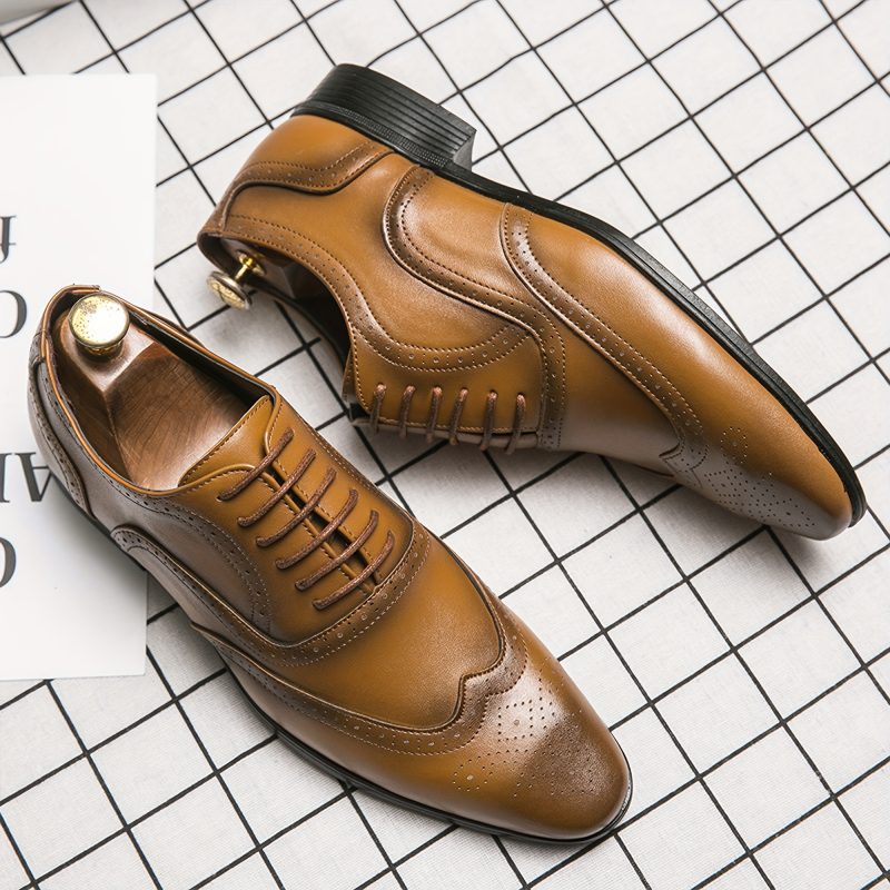 Scarpe Oxford Brogue Formali da Uomo con Design a Aletta