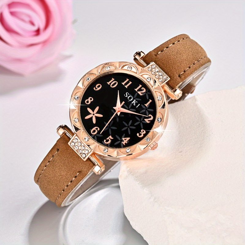 Orologio da donna alla moda con un design floreale unico su una cassa in lega e cinturino