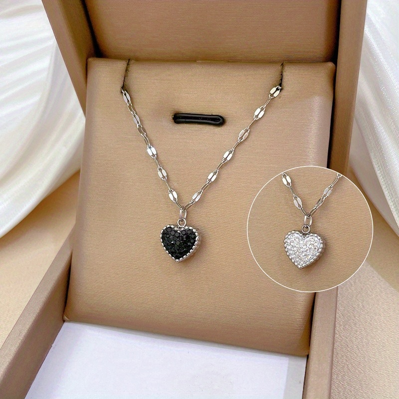 Collana a Cuore Doppia Faccia in Acciaio Inossidabile per Donne, Placcata Oro 18K,