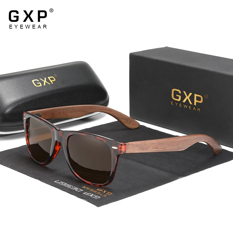 Occhiali Polarizzati GXP Advanced in Noce Nero con Stile Gambe in Legno di Vetro, Unisex, Retrò, per Uso