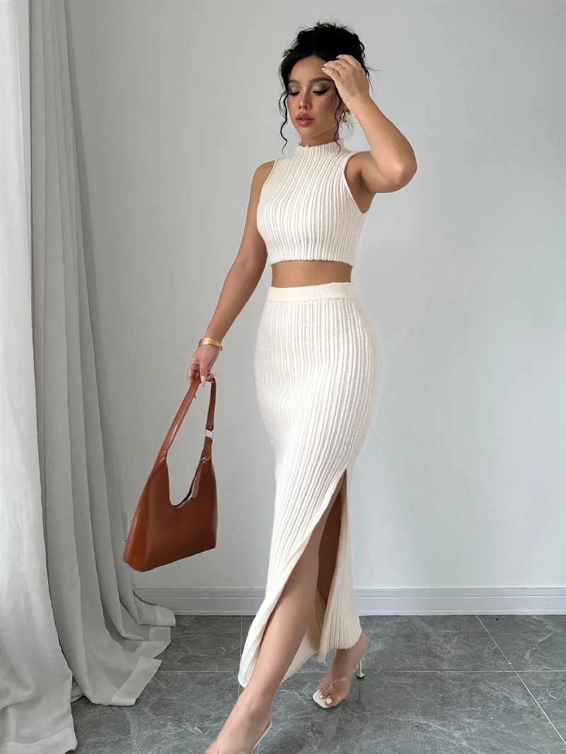 Gonna Elegante set top corto senza maniche e gonna divisa | Tinta unita