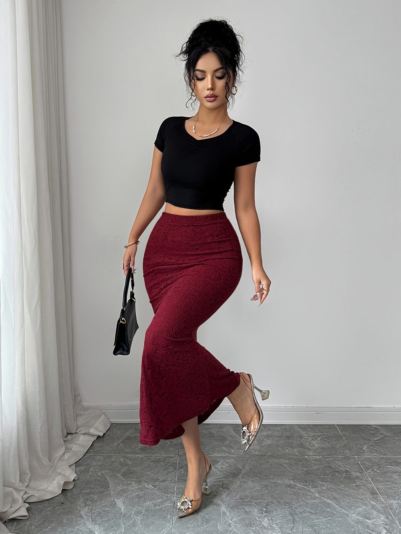 Gonna a Coda di Sirena Elegante in Tessuto Jacquard Texturizzato