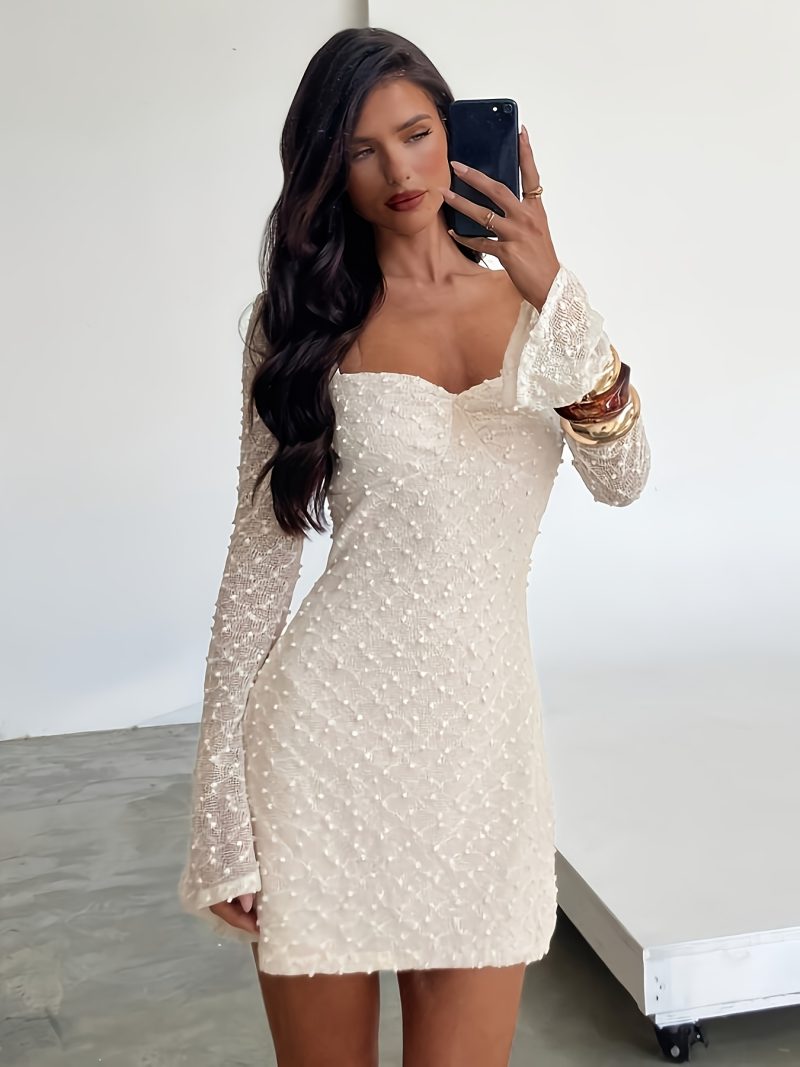 Abito Mini Elegante Donna Primavera/Estate Colore Unico Scollo Quadrato