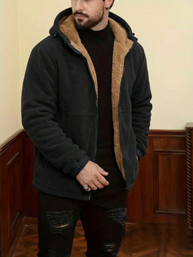 Giacca in pile da uomo, antivento e calda, con cappuccio