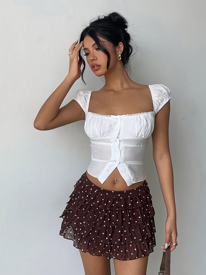 Gonna marrone da vacanza Nuovo girocollo a pois