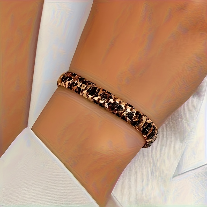 Bracciale da donna alla moda con catena a serpente in metallo con stampa leopardata vintage