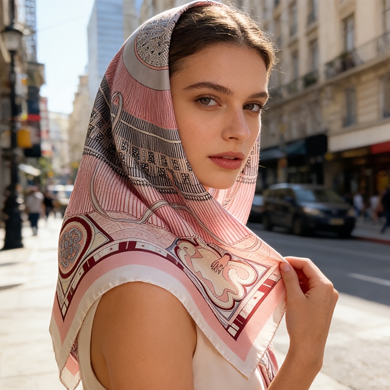 Sciarpa in seta vintage geometrica totem europea realizzata in seta di gelso, con sciarpa quadrata