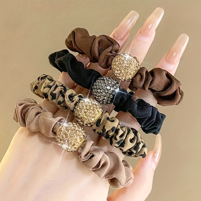 Elastico 4 przzi alla Moda Misto Colore Alta Elasticità Stampa Leopardata Strass Sfera Piccolo Intestino