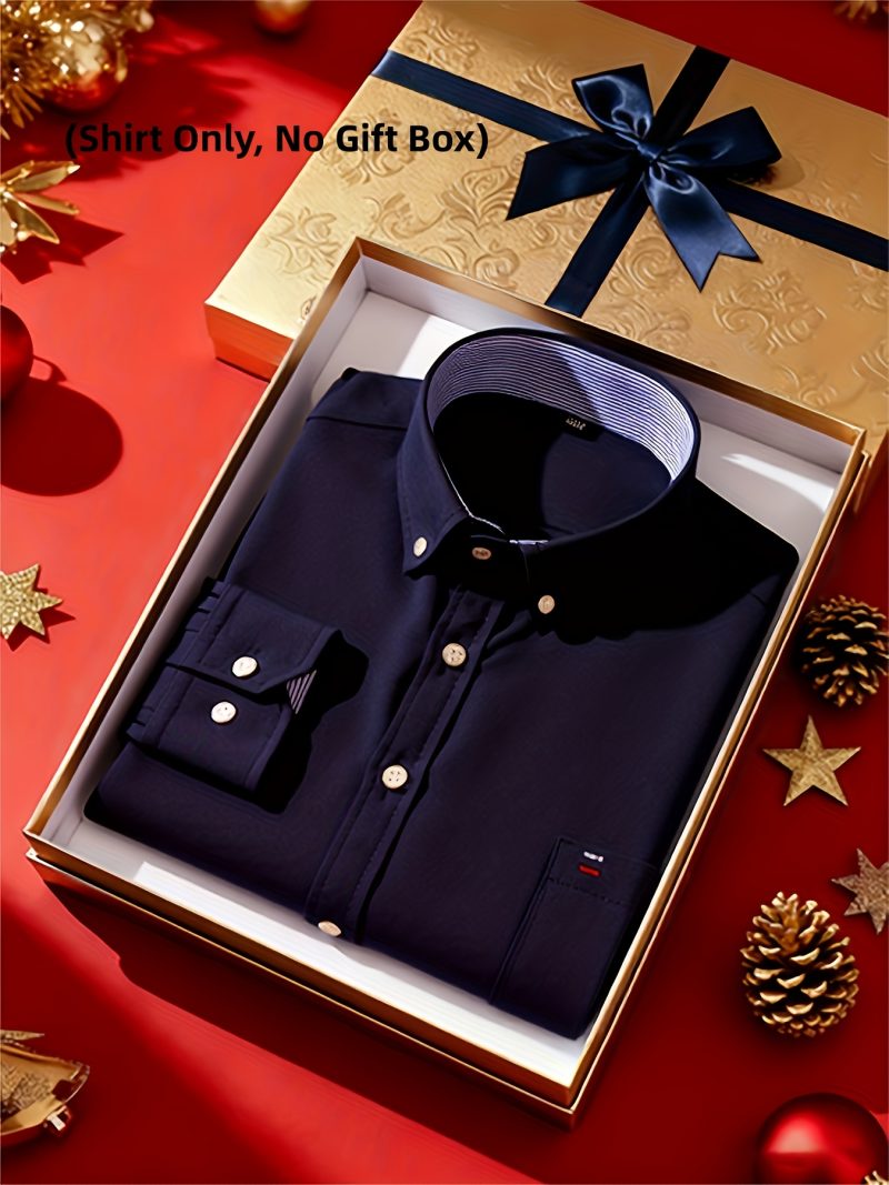 Camicia Oxford da uomo a tinta unita con design a colletto a righe