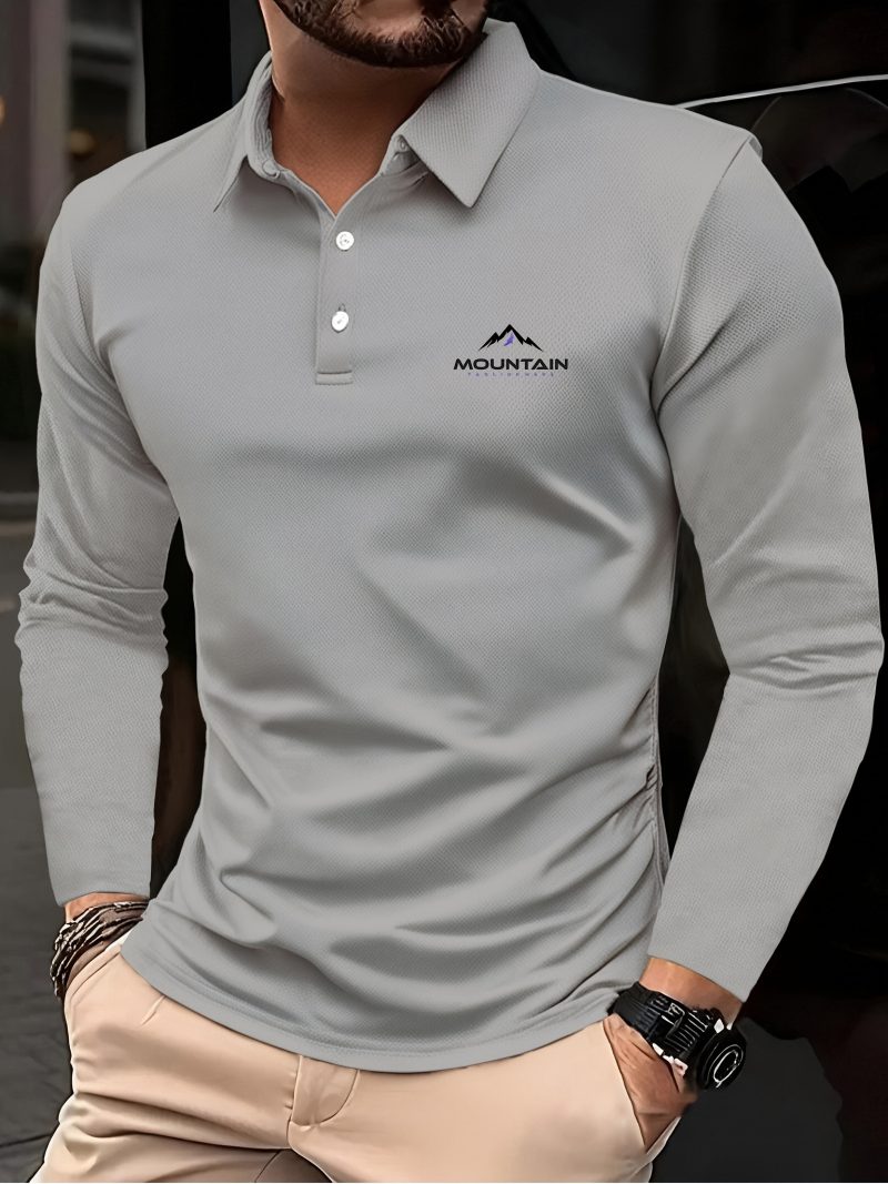 Polo a maniche lunghe da uomo. Maglietta stampata business casual sportiva per primavera e autunno