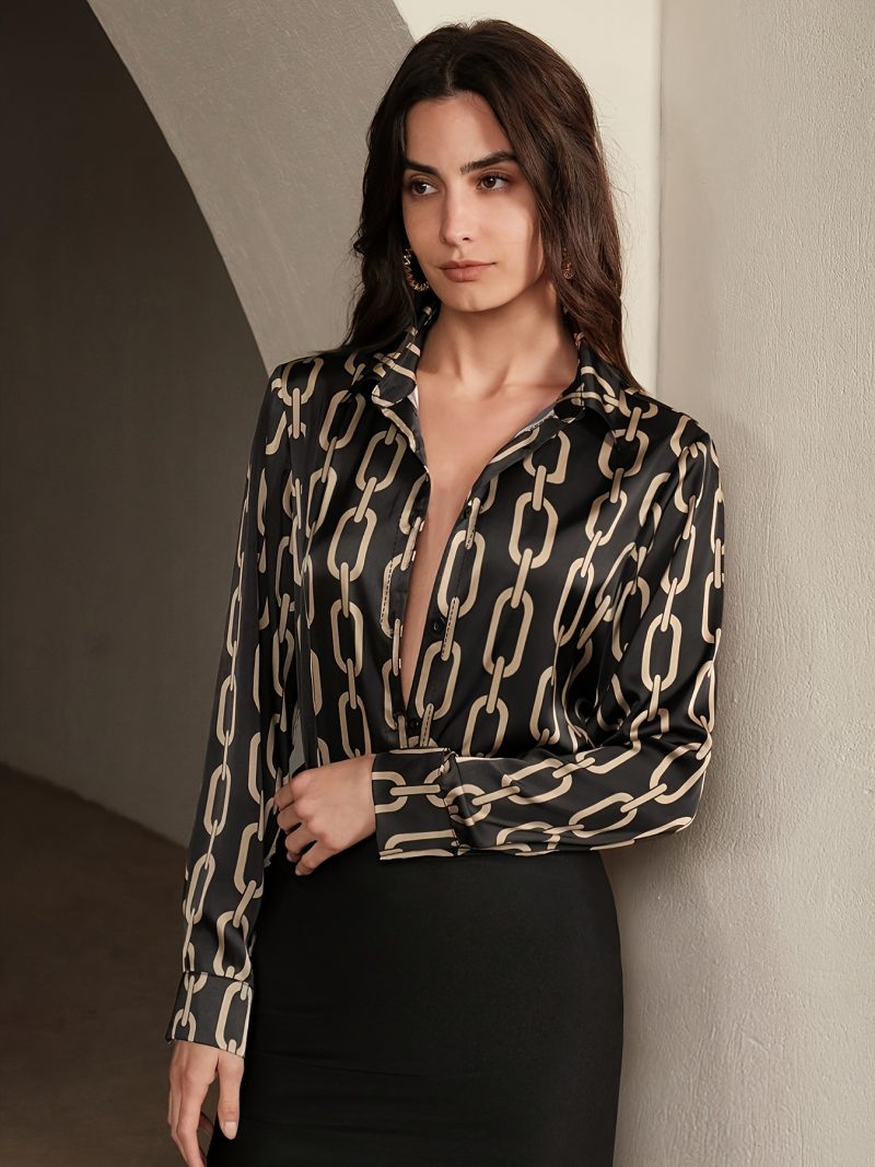 Camicia da donna primavera/estate elegante e alla moda con stampa a catena,
