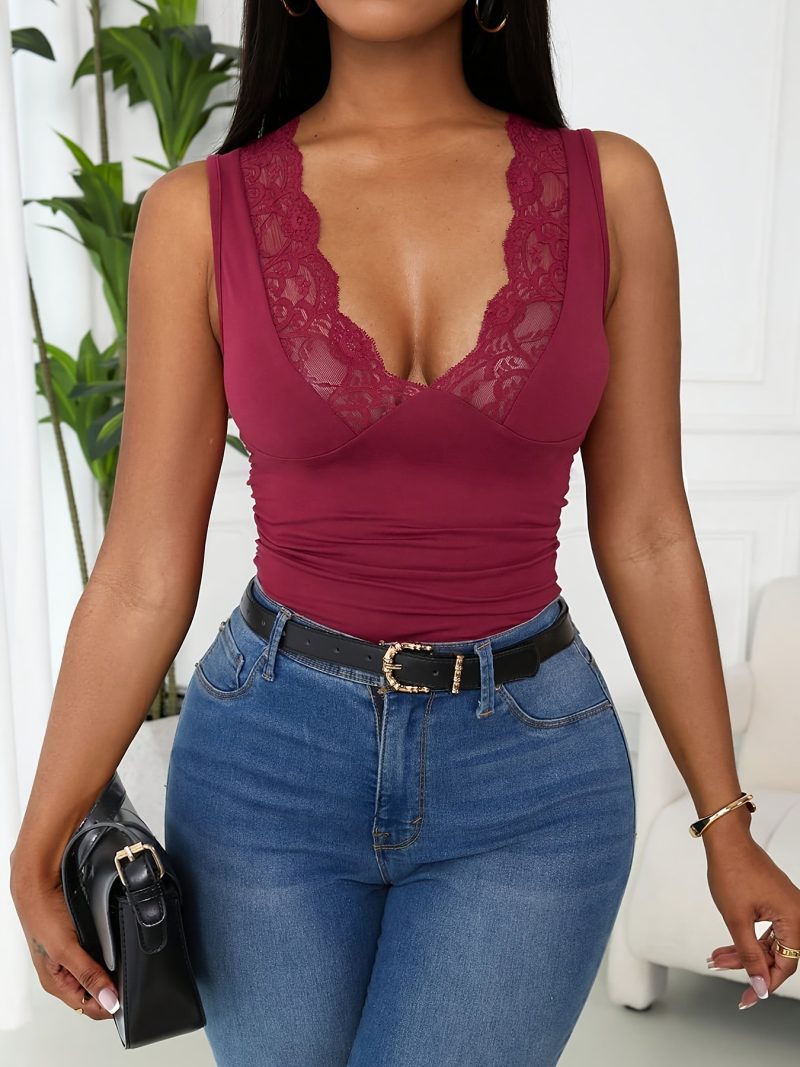 Canotta scollata a V profonda da donna, stile vacanza primavera/estate, alla moda