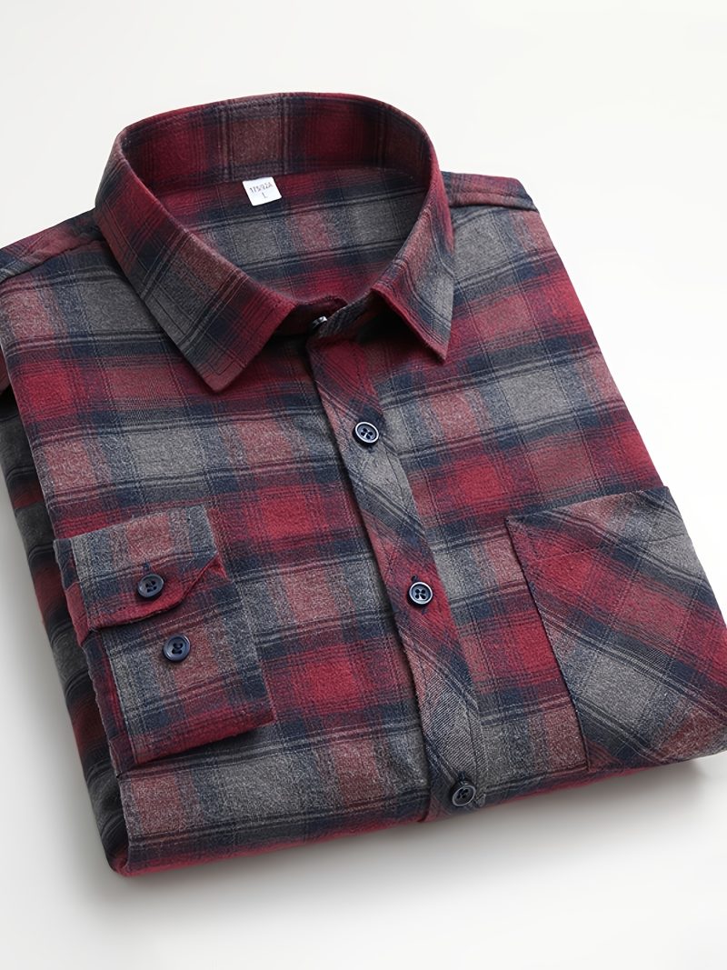 Camicia da uomo casual da lavoro a quadri con tasche, un top alla moda