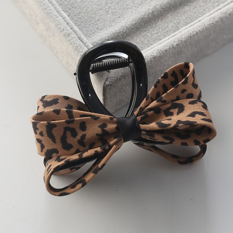 Fermaglio per capelli con fiocco e stampa leopardata 1/4 | Forcine per capelli in tessuto minimalista vintage per chignon, nuovo stile 2024