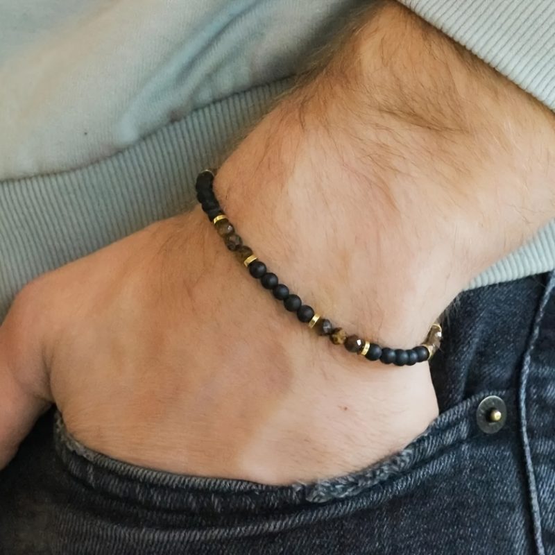 Bracciale da uomo in occhio di tigre, pietra portafortuna di settembre, simbolo di forza, fiducia e pace