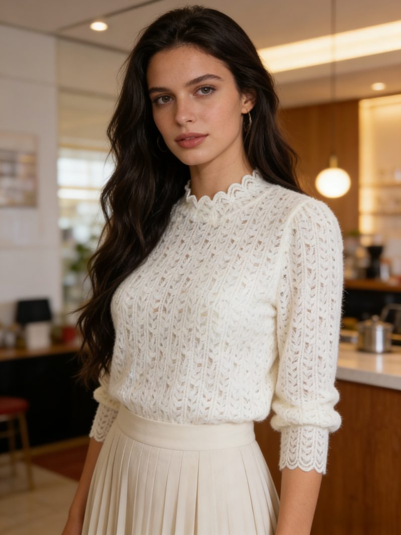 Camicetta da donna in pizzo, casual ed elegante, adatta per l'uso quotidiano