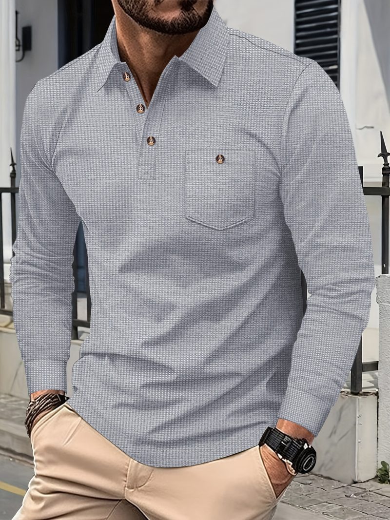 Camicia a Maniche Lunghe in Tessuto Waffle Uomo P0L0