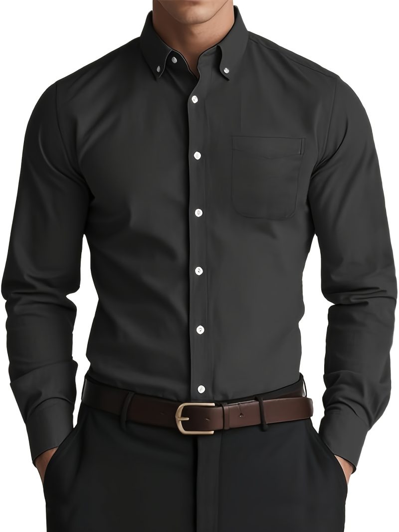 Camicia Oxford a maniche lunghe da uomo, tinta unita casual, realizzata in tessuto traspirante e confortevole